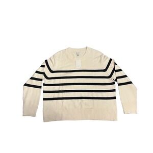 NWT 1X Womens Crew Neck Pullover Sweater - A New Day - Black Cream Striped